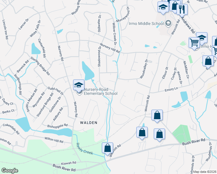 map of restaurants, bars, coffee shops, grocery stores, and more near 1613 Sunnybrook Court in Columbia