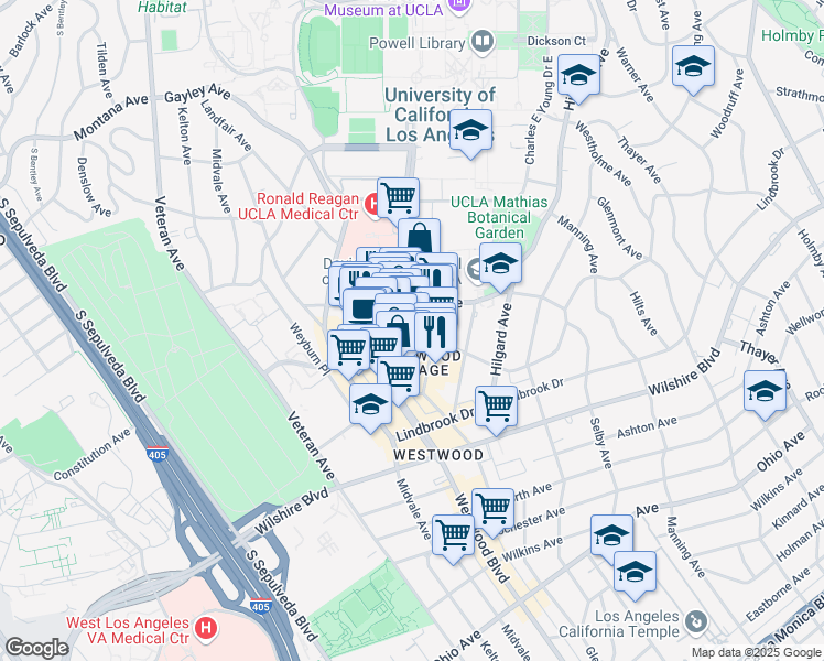 map of restaurants, bars, coffee shops, grocery stores, and more near 924 Westwood Boulevard in Los Angeles