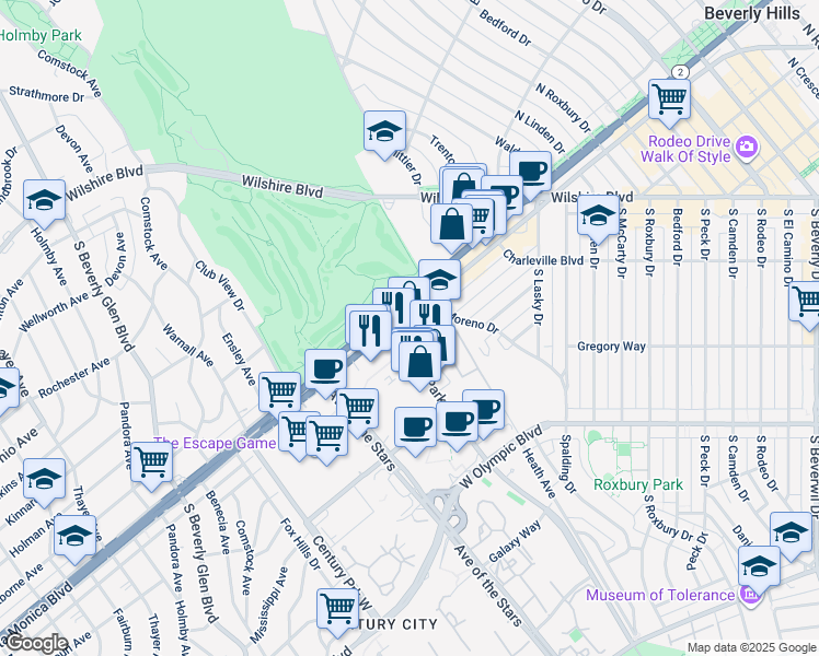 map of restaurants, bars, coffee shops, grocery stores, and more near 10000 Santa Monica Boulevard in Los Angeles