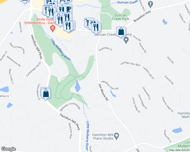 map of restaurants, bars, coffee shops, grocery stores, and more near 2177 Bakers Mill Road in Dacula