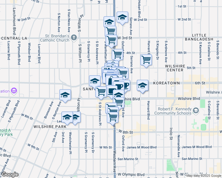 map of restaurants, bars, coffee shops, grocery stores, and more near 3956 West 6th Street in Los Angeles