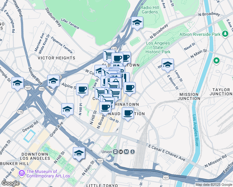 map of restaurants, bars, coffee shops, grocery stores, and more near 818 North Broadway in Los Angeles