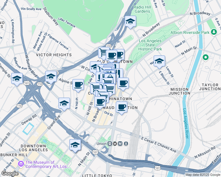 map of restaurants, bars, coffee shops, grocery stores, and more near 818 North Broadway in Los Angeles