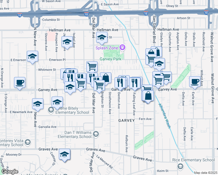 map of restaurants, bars, coffee shops, grocery stores, and more near 3026 Brighton Street in Rosemead