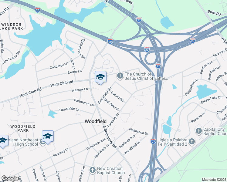 map of restaurants, bars, coffee shops, grocery stores, and more near 2345 White Pine Road in Columbia