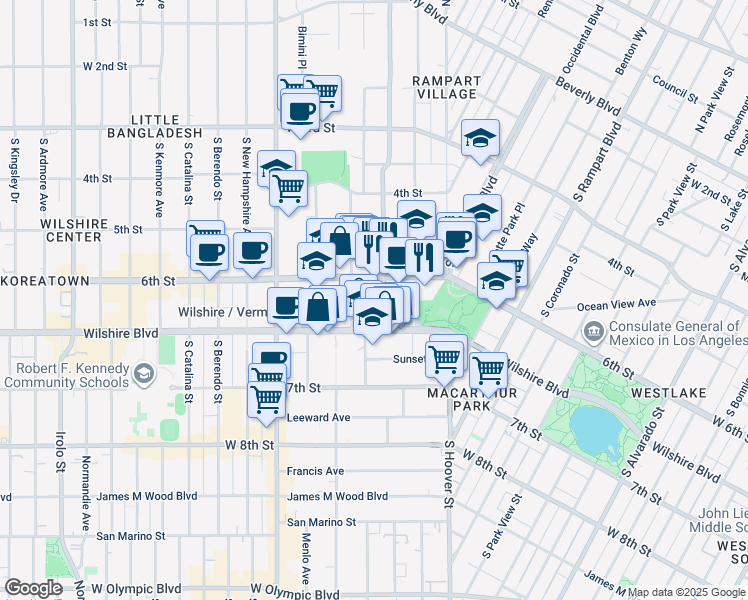 map of restaurants, bars, coffee shops, grocery stores, and more near in Los Angeles