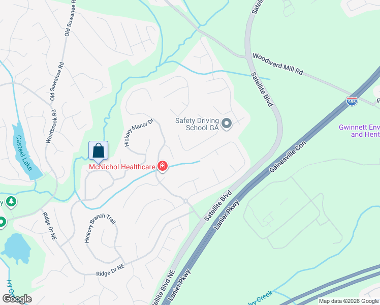 map of restaurants, bars, coffee shops, grocery stores, and more near 673 Roxholly Walk Northeast in Buford
