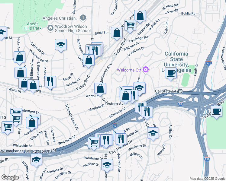 map of restaurants, bars, coffee shops, grocery stores, and more near 1868 Seigneur Avenue in Los Angeles