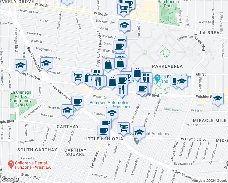 map of restaurants, bars, coffee shops, grocery stores, and more near in Los Angeles
