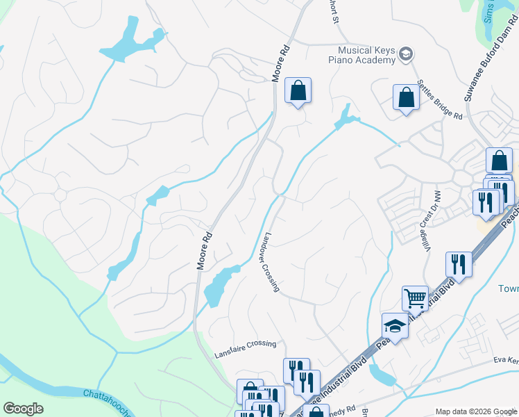 map of restaurants, bars, coffee shops, grocery stores, and more near 868 Treadstone Overlook in Suwanee