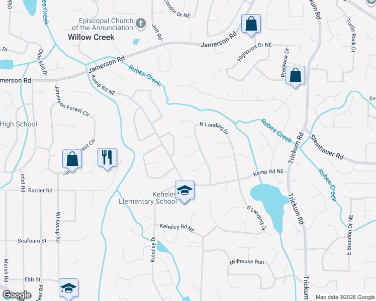 map of restaurants, bars, coffee shops, grocery stores, and more near 2221 Northland Meadow Court in Marietta