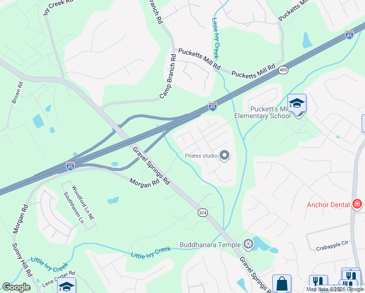map of restaurants, bars, coffee shops, grocery stores, and more near 2524 Morgan Road in Buford