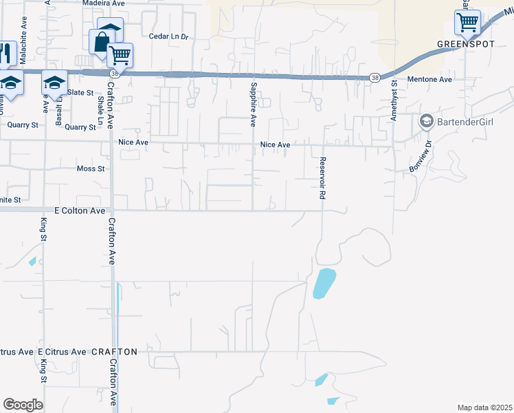 map of restaurants, bars, coffee shops, grocery stores, and more near 2209 East Colton Avenue in Mentone