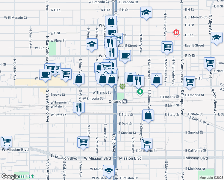 map of restaurants, bars, coffee shops, grocery stores, and more near in Ontario