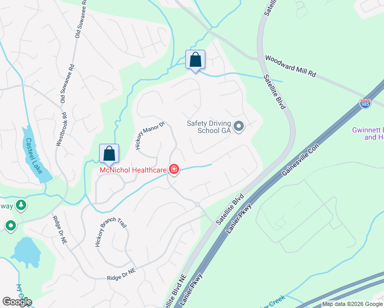 map of restaurants, bars, coffee shops, grocery stores, and more near 663 Roxholly Walk Northeast in Buford
