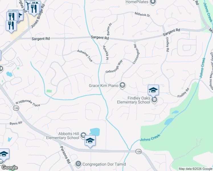map of restaurants, bars, coffee shops, grocery stores, and more near 5605 Oxborough Way in Alpharetta