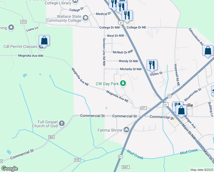 map of restaurants, bars, coffee shops, grocery stores, and more near 401 Section Line Road Northwest in Hanceville