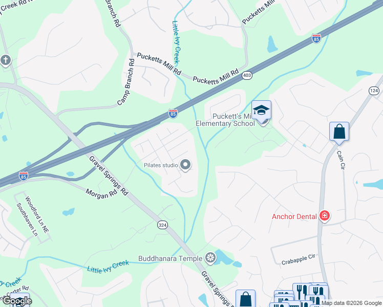 map of restaurants, bars, coffee shops, grocery stores, and more near 2270 Morgan Farm Drive in Buford