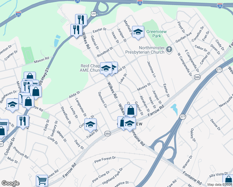 map of restaurants, bars, coffee shops, grocery stores, and more near 500 Luke Street in Columbia
