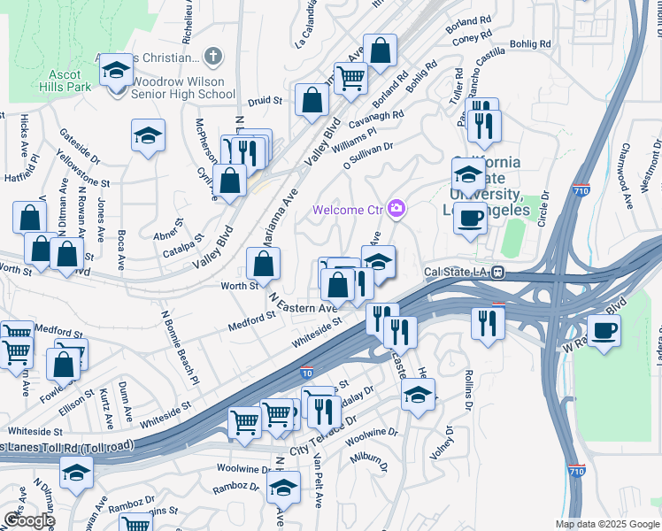 map of restaurants, bars, coffee shops, grocery stores, and more near 1851 Heidleman Road in Los Angeles