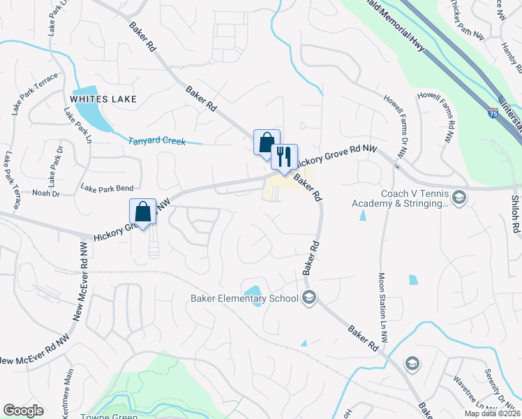 map of restaurants, bars, coffee shops, grocery stores, and more near 2536 Stonegate Drive in Acworth