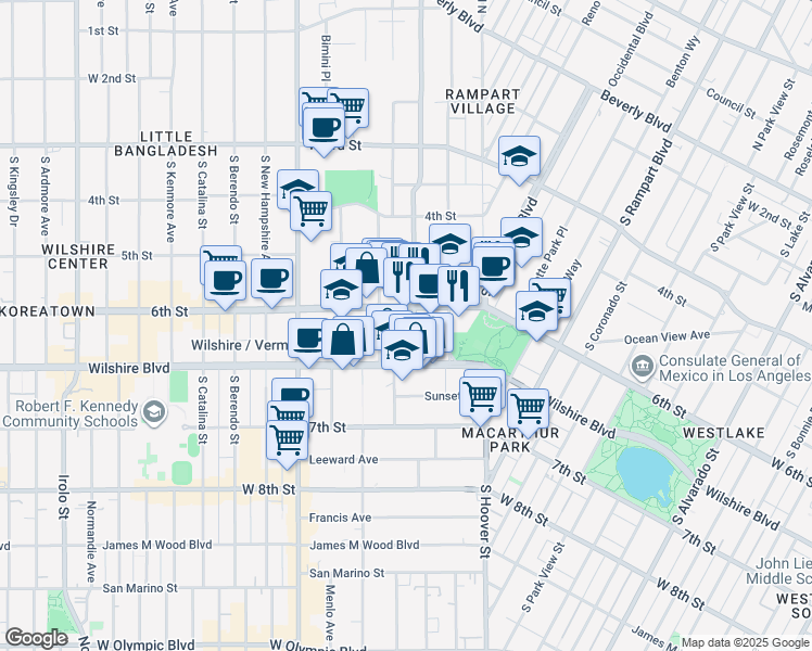 map of restaurants, bars, coffee shops, grocery stores, and more near in Los Angeles