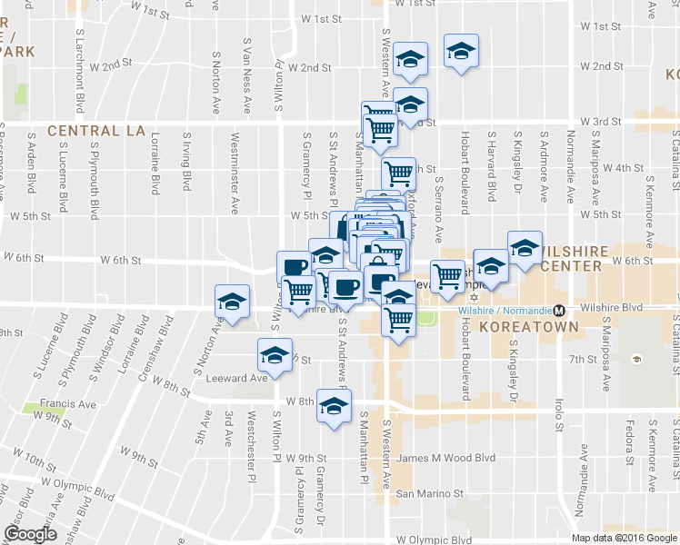 map of restaurants, bars, coffee shops, grocery stores, and more near 4021 West 6th Street in Los Angeles