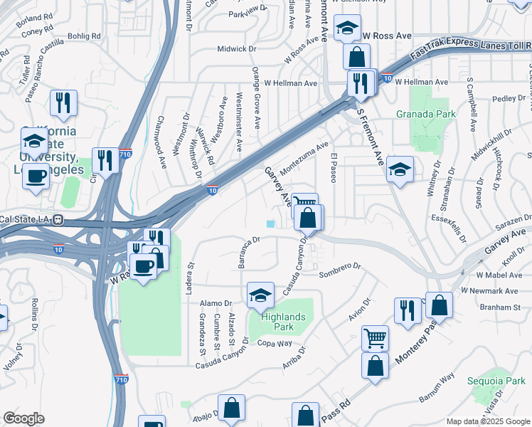 map of restaurants, bars, coffee shops, grocery stores, and more near 2629 Orange Grove Avenue in Alhambra