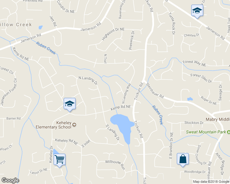 map of restaurants, bars, coffee shops, grocery stores, and more near 2120 North Landing Court in Marietta
