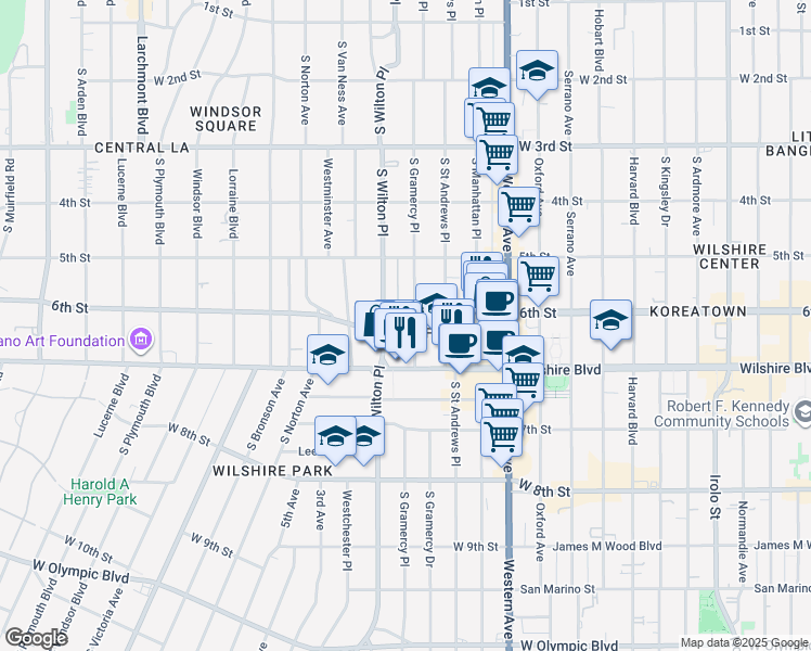 map of restaurants, bars, coffee shops, grocery stores, and more near in Los Angeles