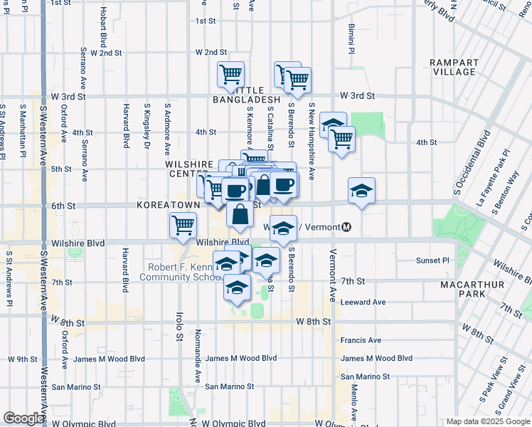 map of restaurants, bars, coffee shops, grocery stores, and more near in Los Angeles