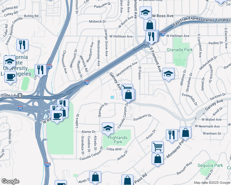 map of restaurants, bars, coffee shops, grocery stores, and more near 2624 Orange Grove Avenue in Alhambra