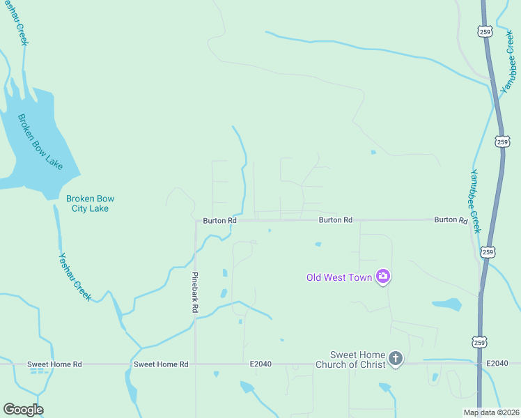 map of restaurants, bars, coffee shops, grocery stores, and more near Hickory Ridge Road in Broken Bow