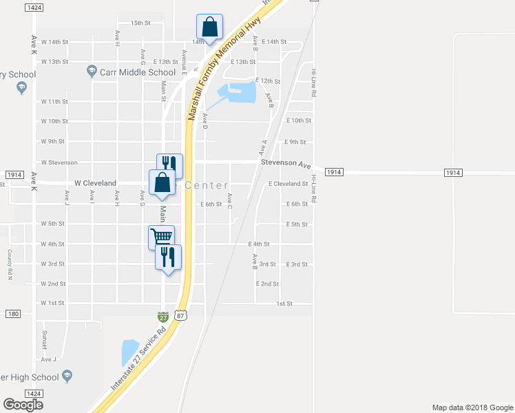 map of restaurants, bars, coffee shops, grocery stores, and more near Ave B in Hale Center