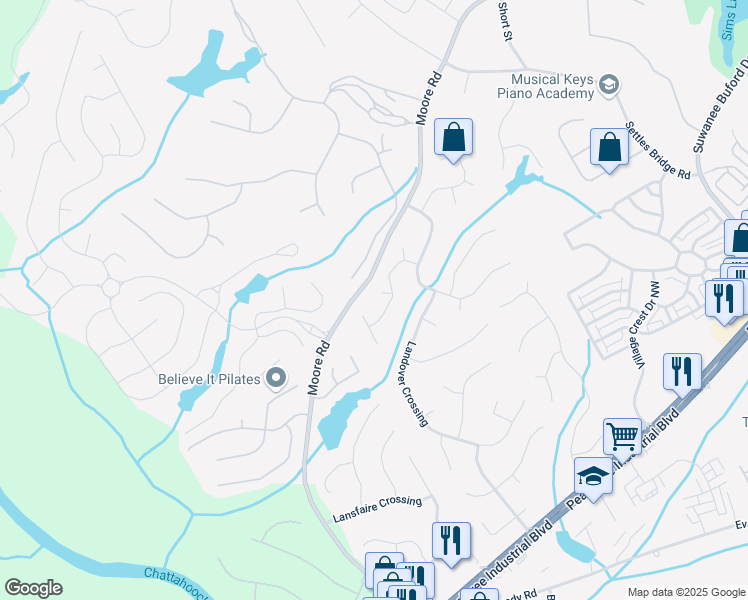 map of restaurants, bars, coffee shops, grocery stores, and more near 4511 Heathfield Court Northwest in Suwanee