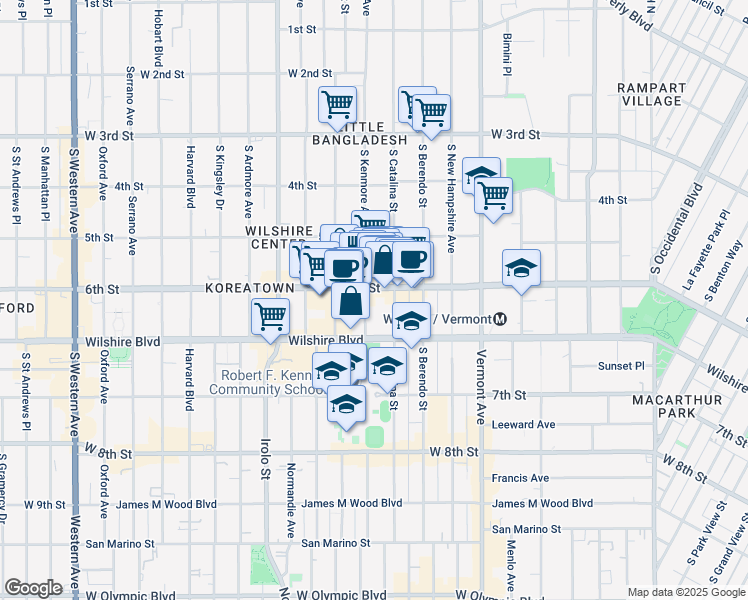 map of restaurants, bars, coffee shops, grocery stores, and more near in Los Angeles