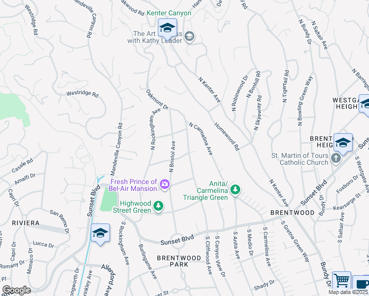 map of restaurants, bars, coffee shops, grocery stores, and more near 415 North Cliffwood Avenue in Los Angeles