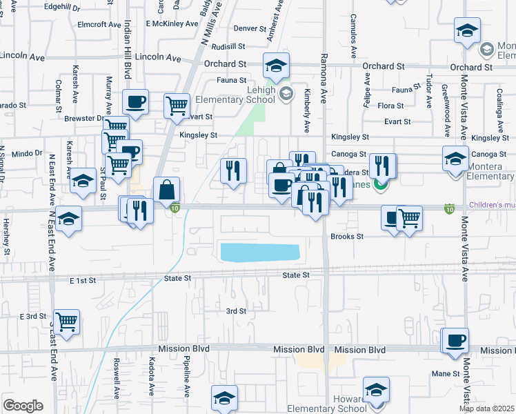 map of restaurants, bars, coffee shops, grocery stores, and more near 4290 Holt Blvd in Montclair