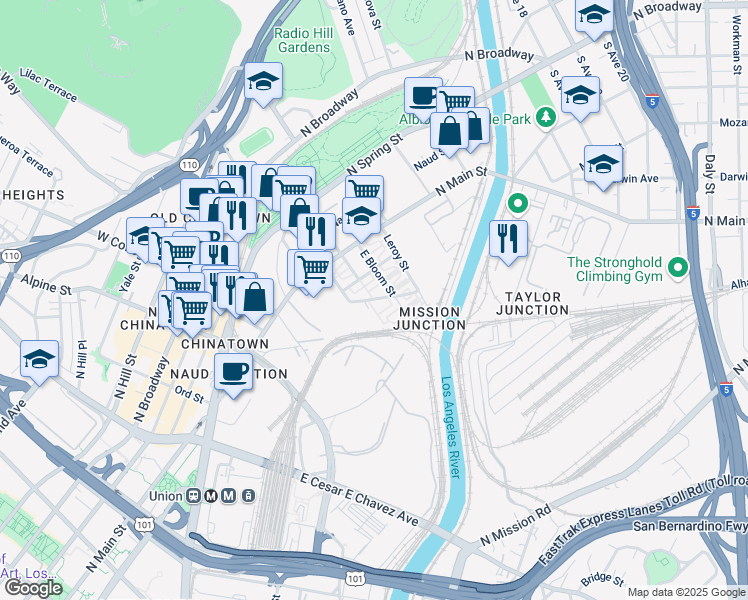 map of restaurants, bars, coffee shops, grocery stores, and more near 1300 Cardinal Street in Los Angeles
