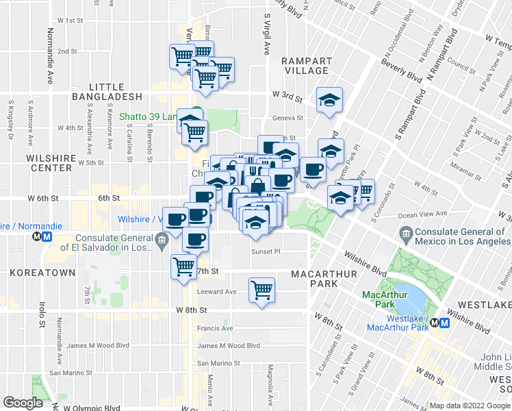 map of restaurants, bars, coffee shops, grocery stores, and more near in Los Angeles
