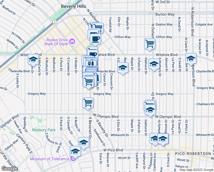 map of restaurants, bars, coffee shops, grocery stores, and more near 236 South Canon Drive in Beverly Hills