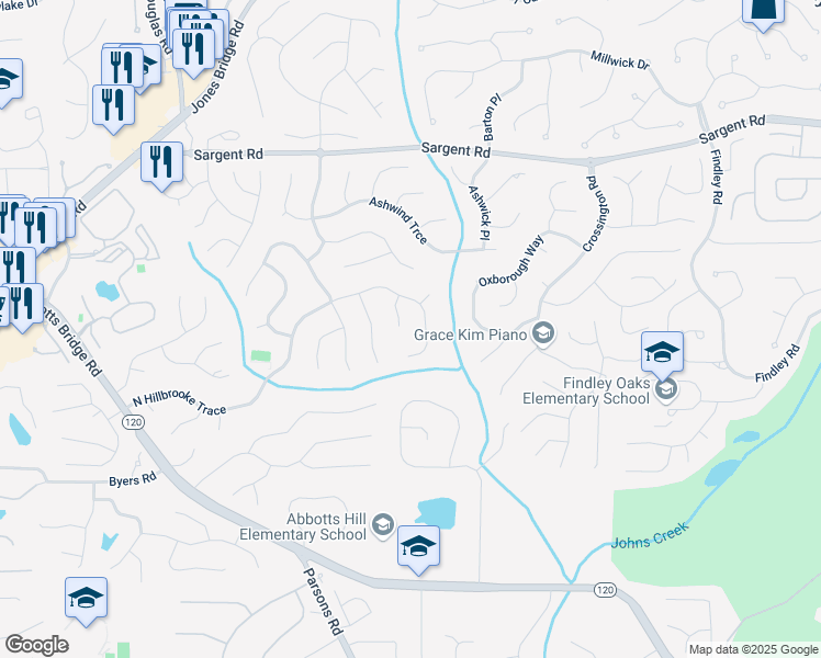 map of restaurants, bars, coffee shops, grocery stores, and more near 230 Bristolstone Court in Alpharetta