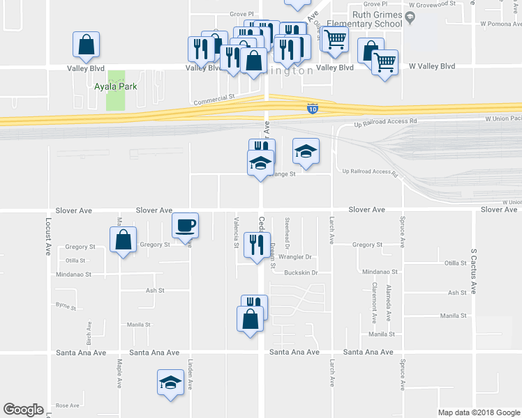 map of restaurants, bars, coffee shops, grocery stores, and more near 10498 Cedar Avenue in Bloomington