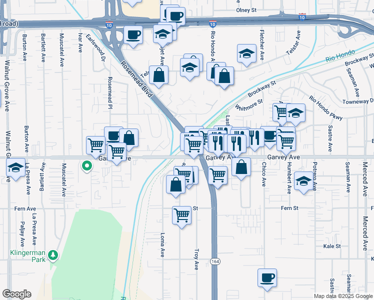 map of restaurants, bars, coffee shops, grocery stores, and more near 9251 Garvey Avenue in South El Monte