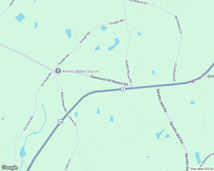 map of restaurants, bars, coffee shops, grocery stores, and more near 203 Diamond Hill Neese Road in Colbert