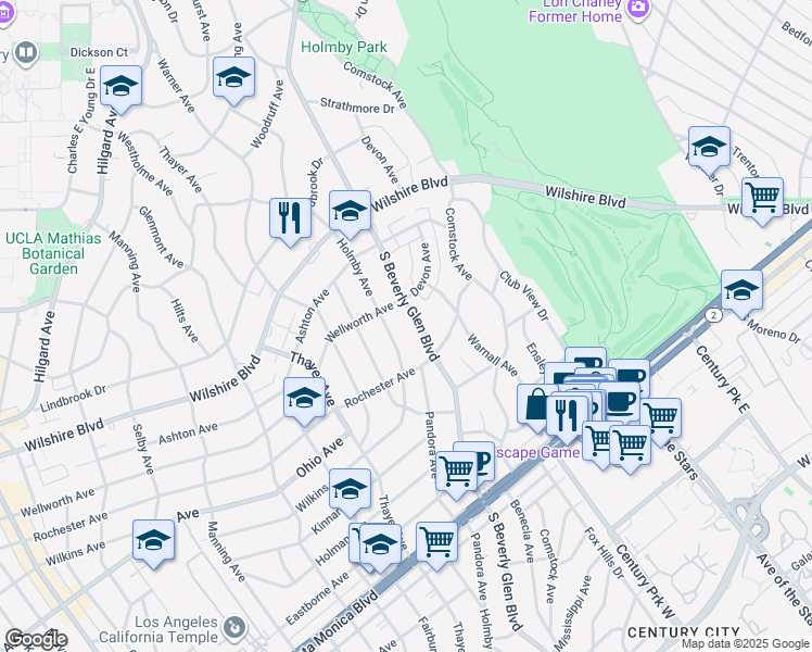 map of restaurants, bars, coffee shops, grocery stores, and more near 1333 South Beverly Glen Boulevard in Los Angeles