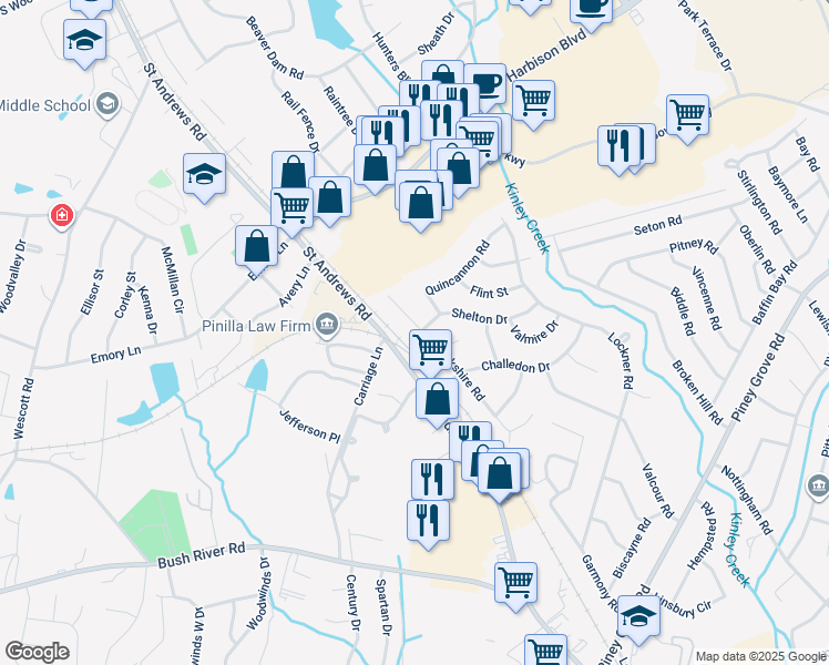 map of restaurants, bars, coffee shops, grocery stores, and more near 501 Lockshire Road in Columbia