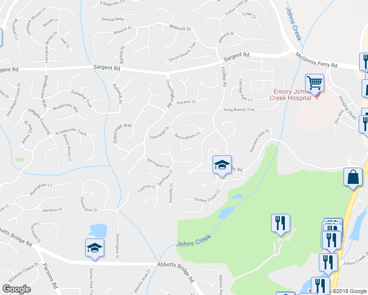 map of restaurants, bars, coffee shops, grocery stores, and more near 420 Welbury Court in Alpharetta