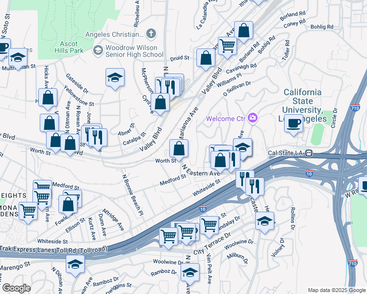 map of restaurants, bars, coffee shops, grocery stores, and more near 1910 North Marianna Avenue in Los Angeles