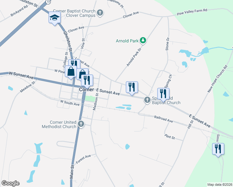 map of restaurants, bars, coffee shops, grocery stores, and more near 273 Georgia 72 in Comer